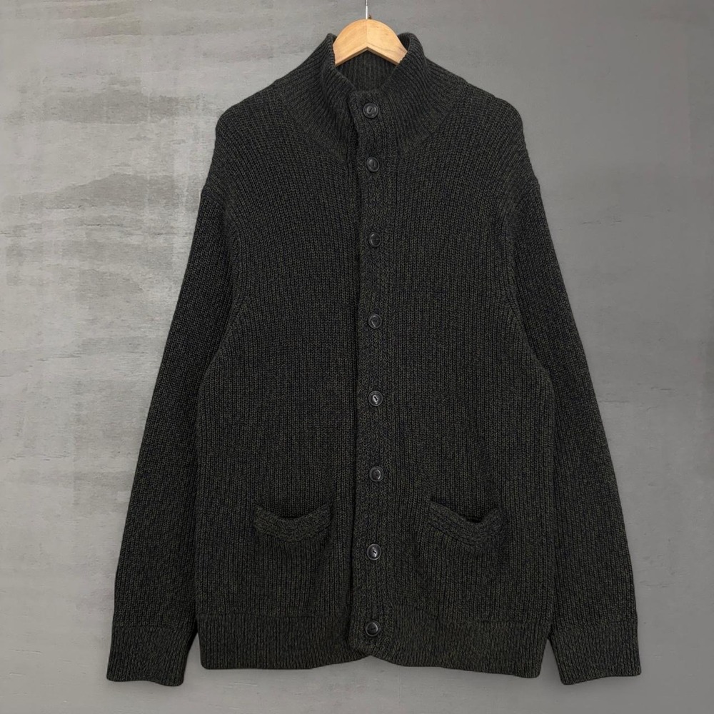 J.Crew Cardigan Sweater Olive Green Marled Knit Mock Neck Button Front XL